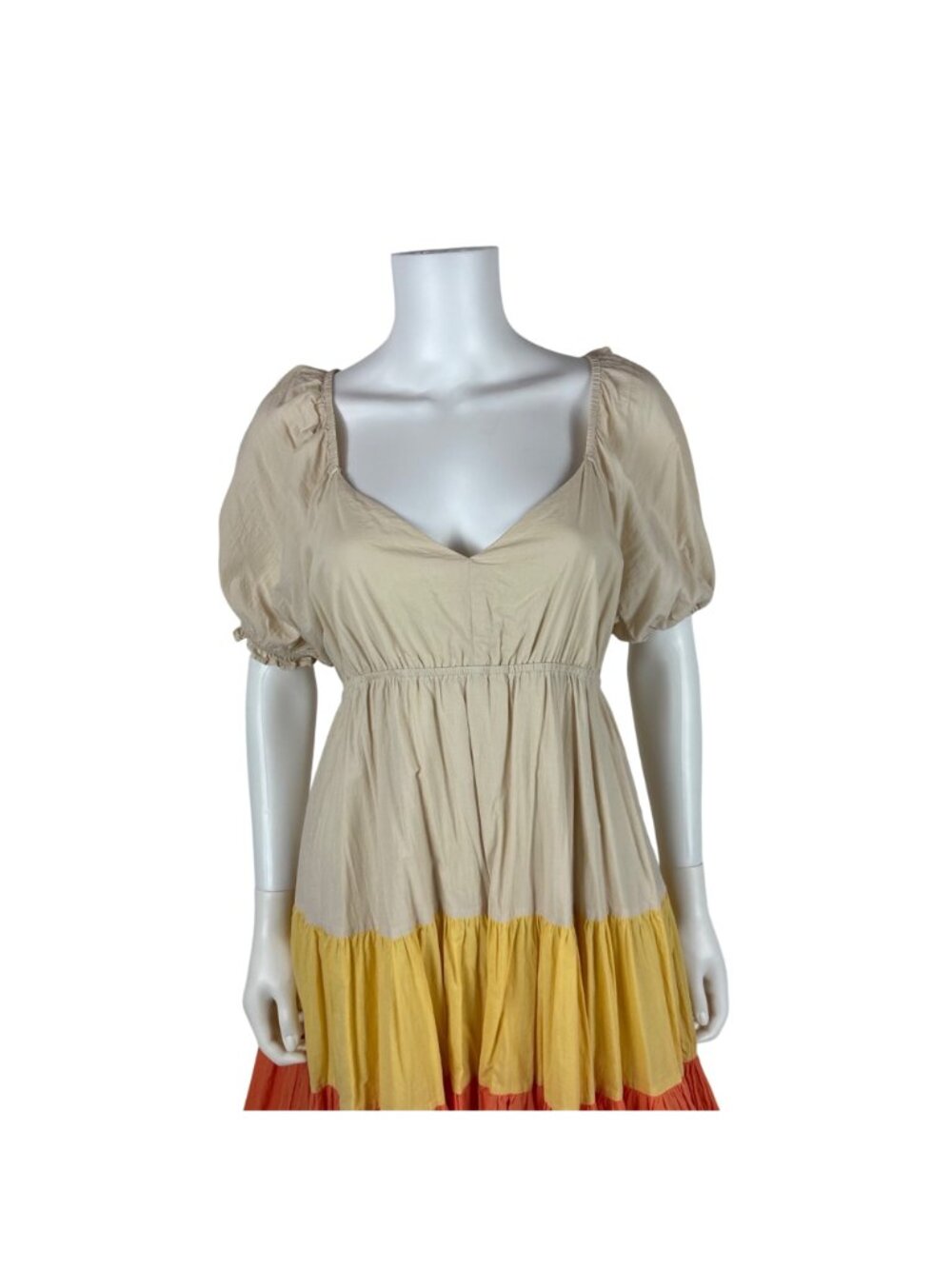 &Merci Candy Corn Dress Womens M Puff Sleeve Halloween Colorblock Mini Fit Flare - Picture 3 of 12
